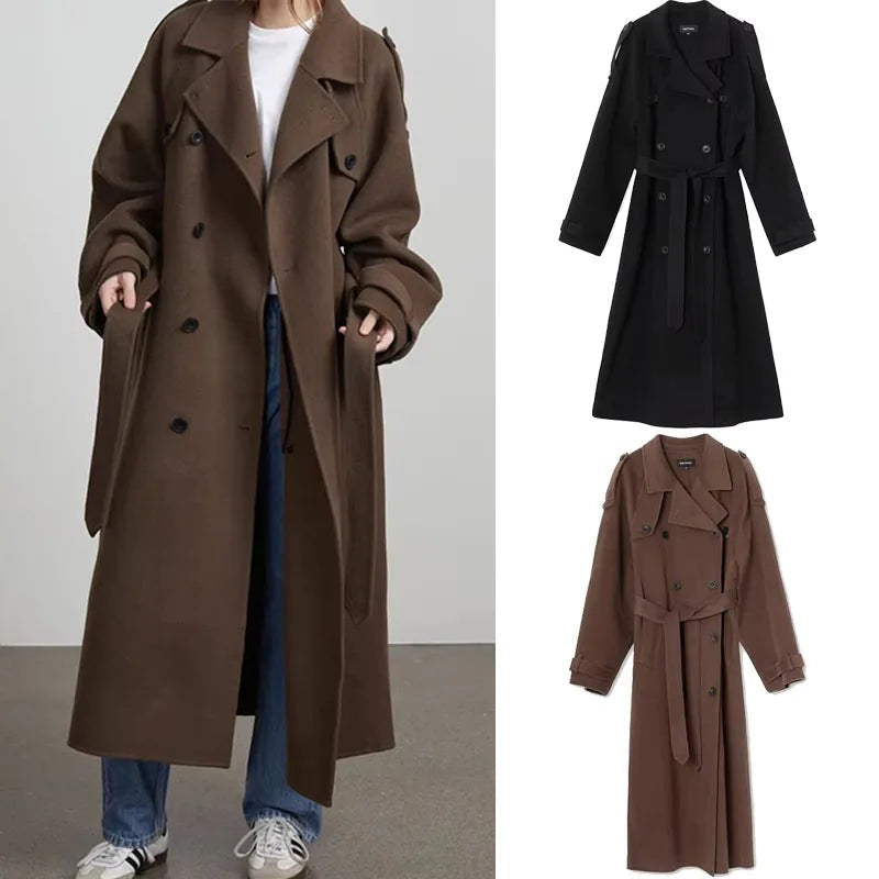Women's Winter Double Breasted Long Sleeve Lapel Blends Jacket