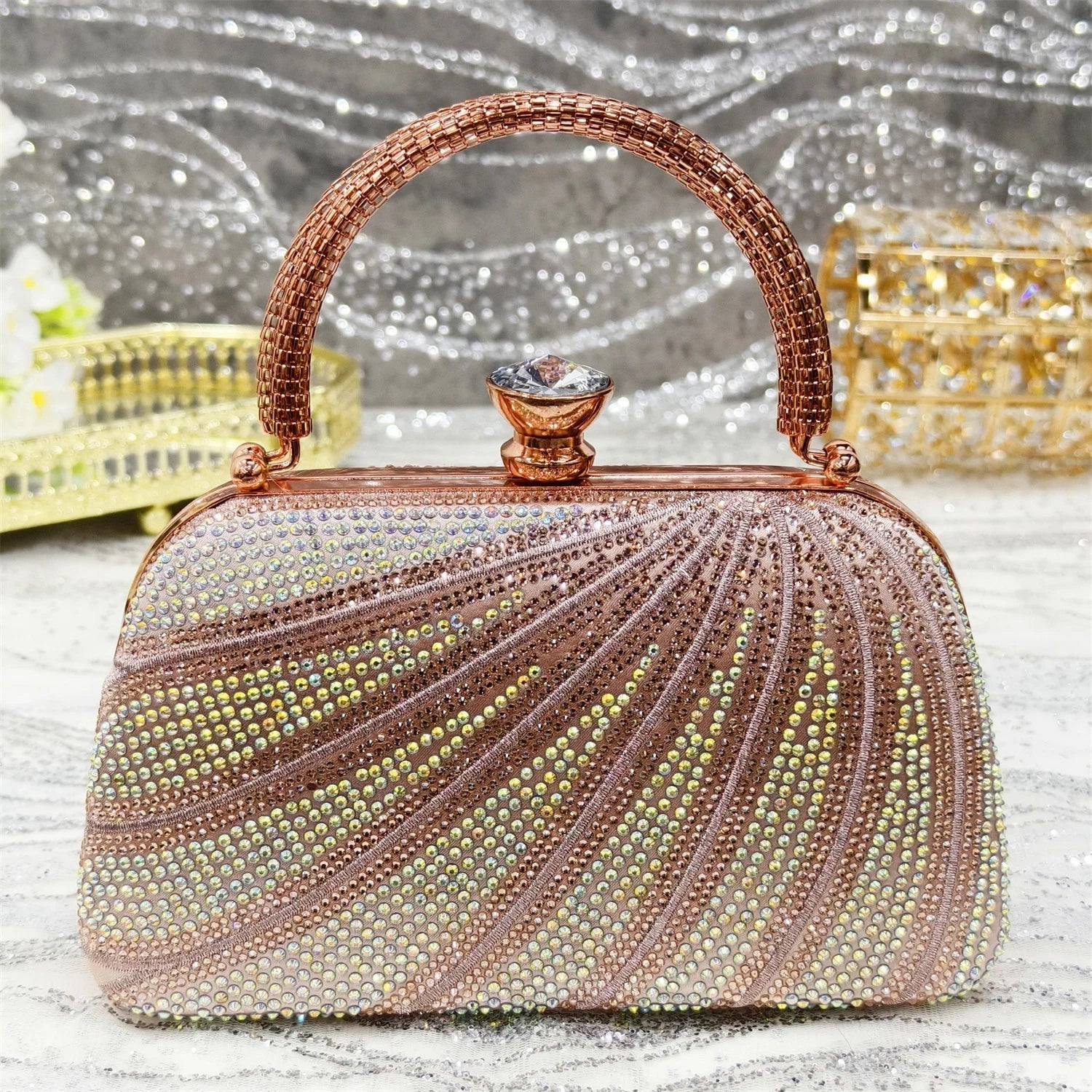 Women's Italian Diamond Studded Shoes and Bag Matching Set