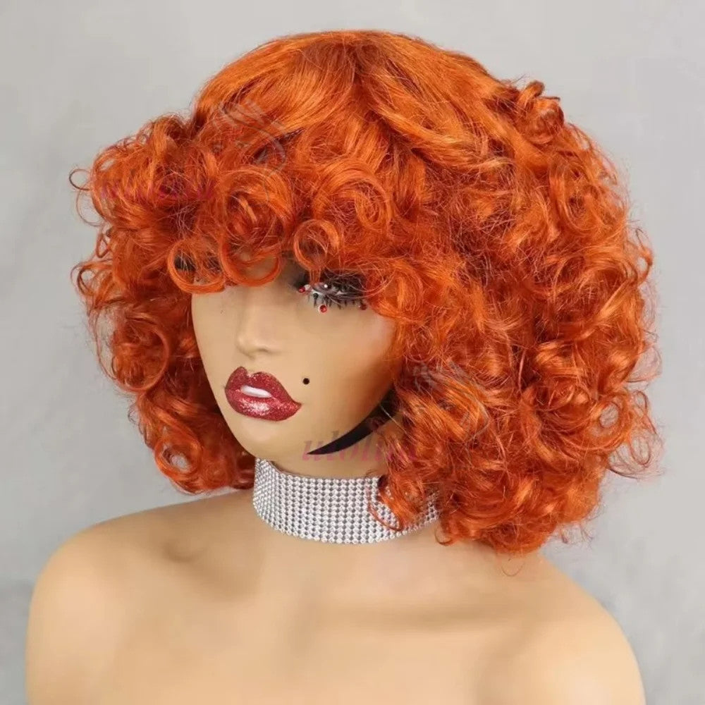 99J burgundy Fumi Curly Bob Wig Bouncy Pixie Cut Wig Highlight Full Machine Egg