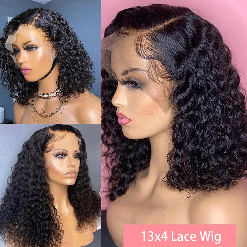 200% Short Curly Bob Wigs Lace Front Human Hair Wigs 13x4 4x4 Deep Wave Lace