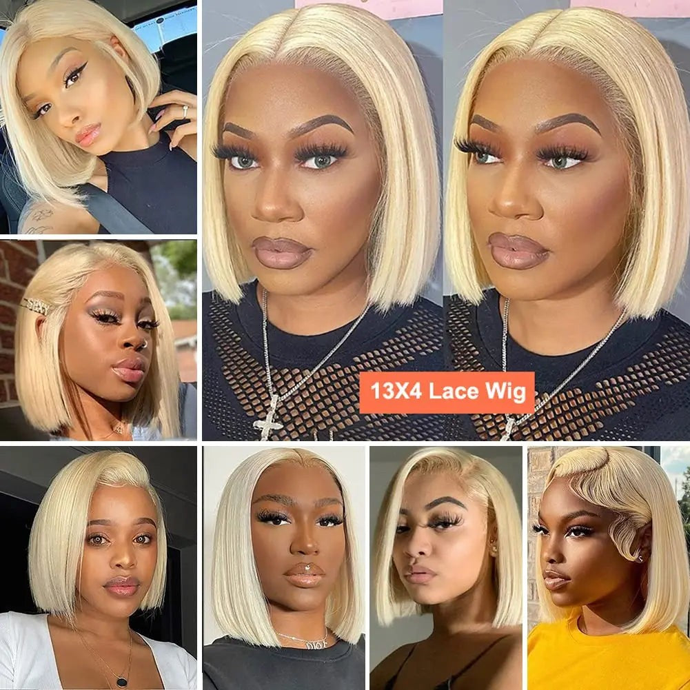 613 Blonde Short Bob Wig Transparent Lace Front Human Hair Wigs Straight 13X4