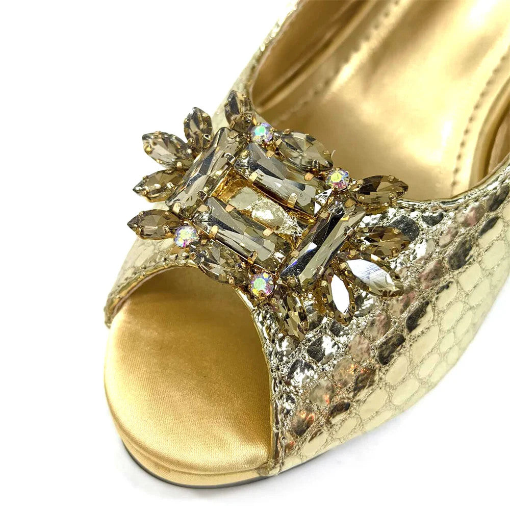 Rhinestone Bling Peep Toe Slingback Heels & Bag Set — 6 Colours | EU 37–43