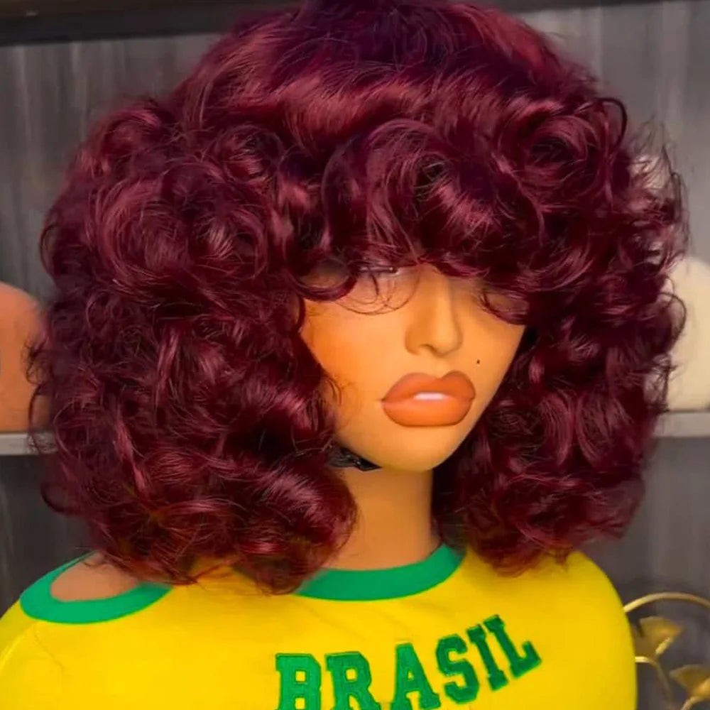 99J burgundy Fumi Curly Bob Wig Bouncy Pixie Cut Wig Highlight Full Machine Egg