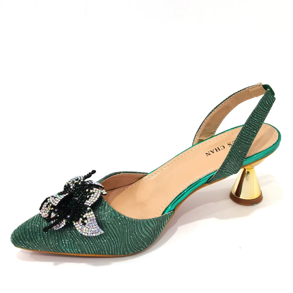 Rhinestone Flower Spike Heel Pumps — Mary Jane Pointed Toe | Black · Green · Pink · Multi | EU 37–43