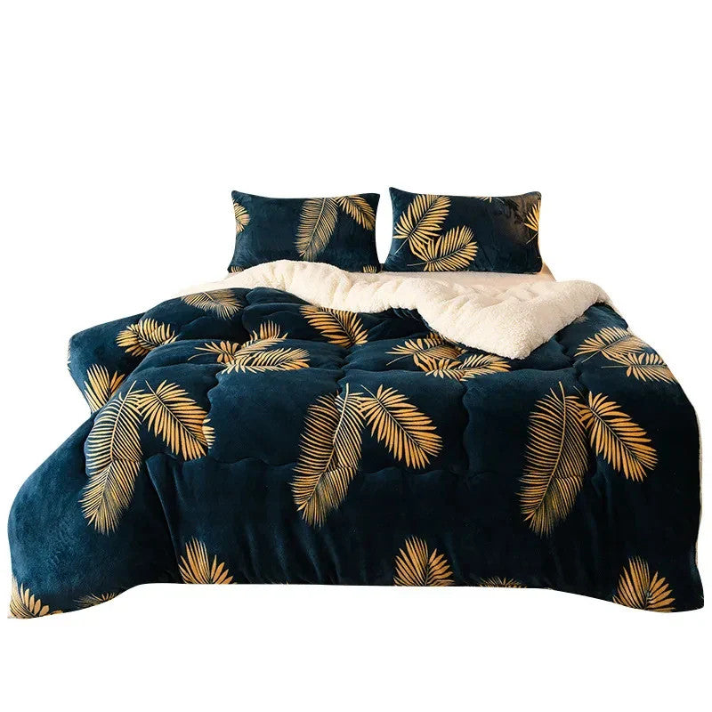 Winter Bedding Thick Quilt Blanket Thick Warm Flannel Fleece Comforter for Cold