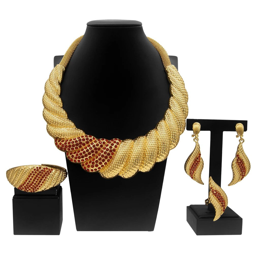 Dubai Gold Plated Jewelry Sets For Women Surround Big Necklace Plate 24K