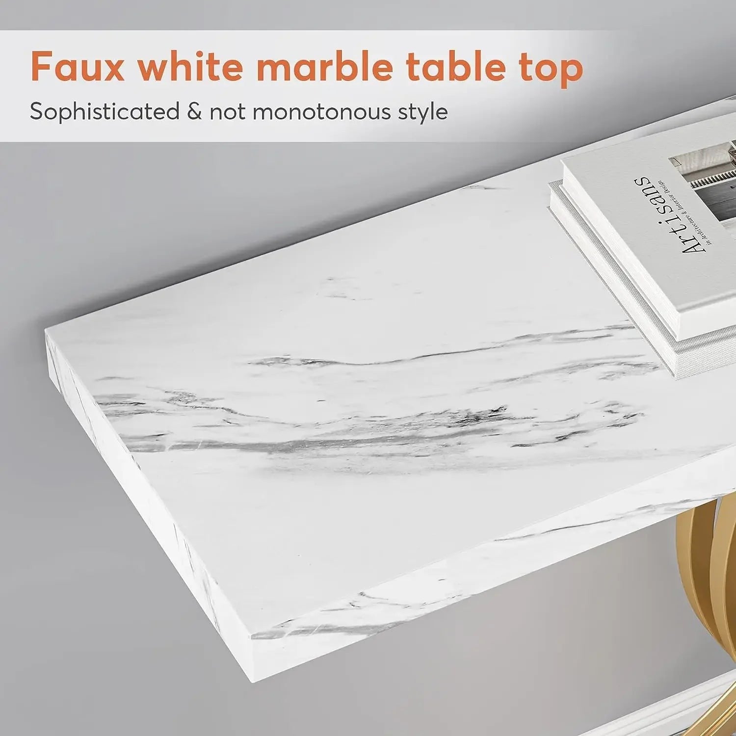 Gold Entryway Table, Modern 39-Inch Console Faux Marble Narrow Wood Sofa with