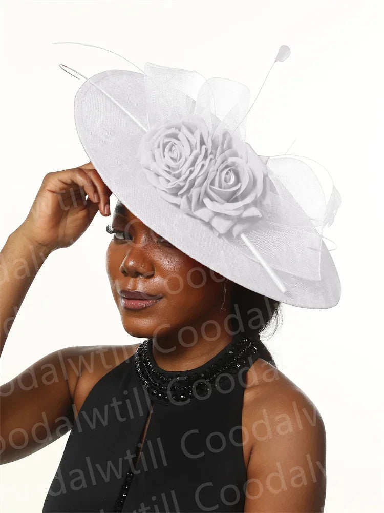 Big Flower Fascinators Hat Headpiece Women Kentucky Church Millinery Cap Ladies