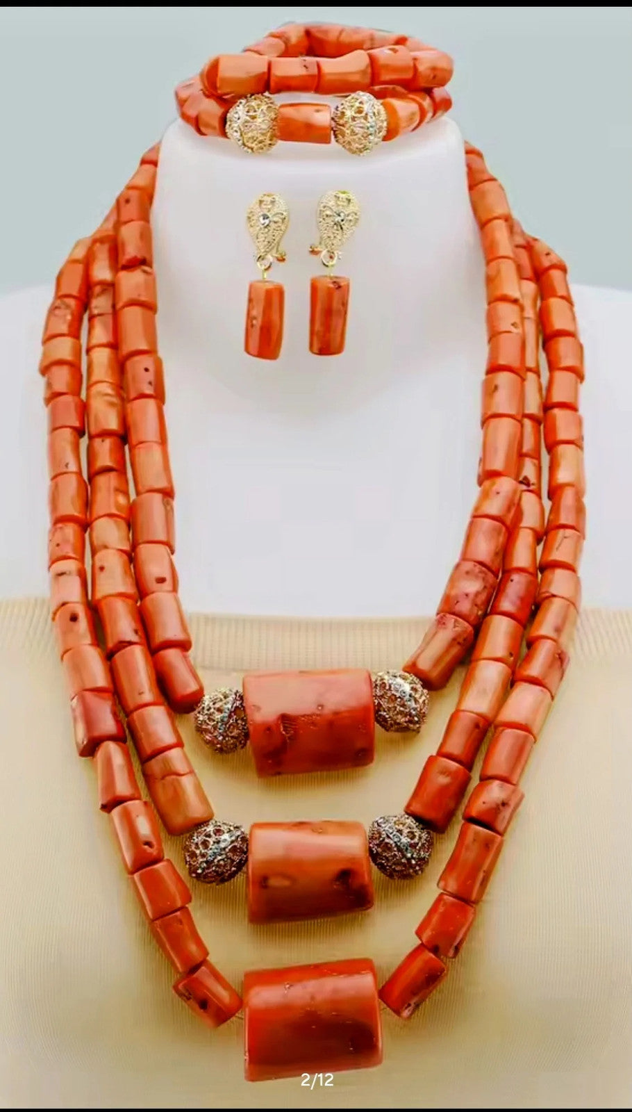 Double Layers Original Coral Nigerian Wedding Beads Jewelry Set Women Coral