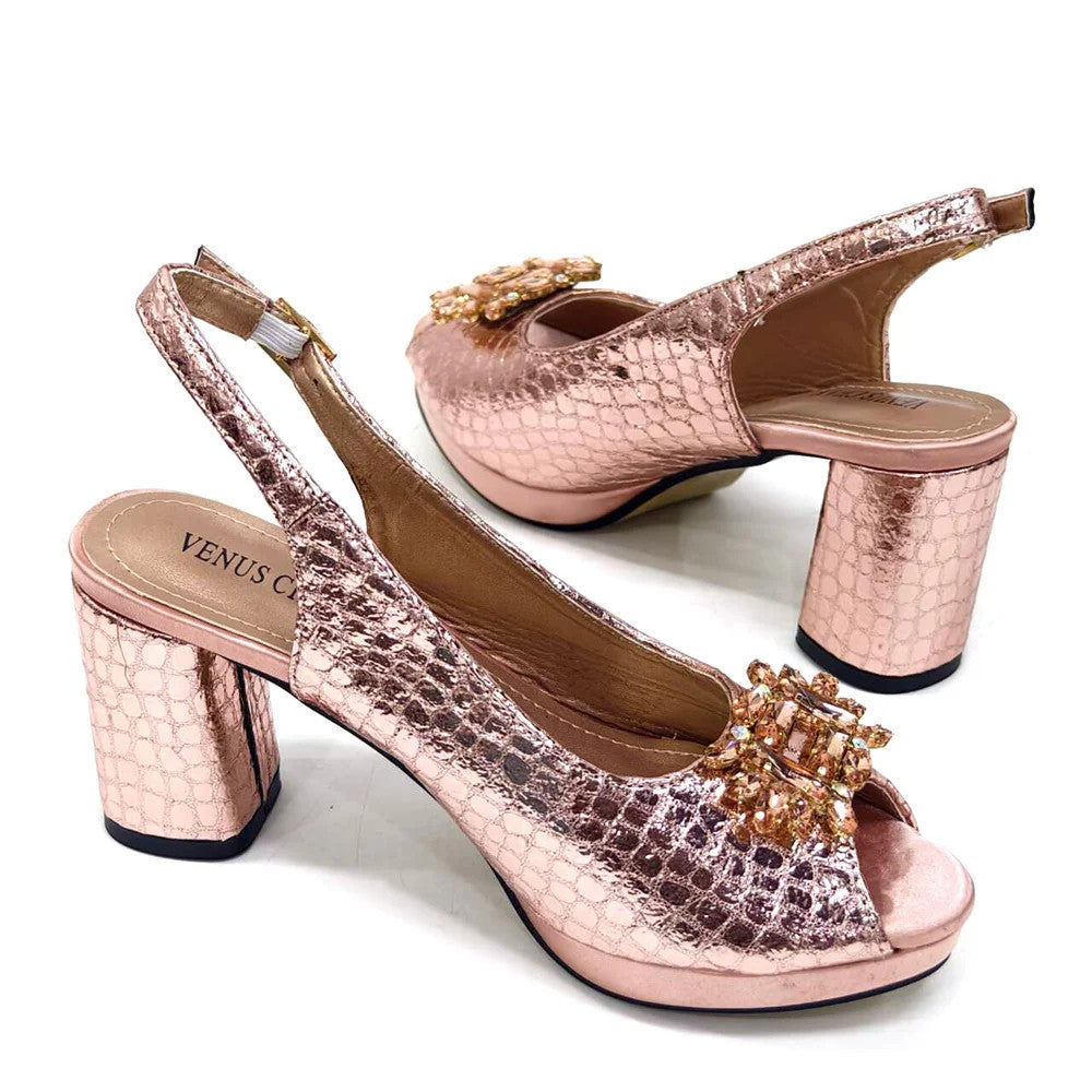 Rhinestone Bling Peep Toe Slingback Heels & Bag Set — 6 Colours | EU 37–43