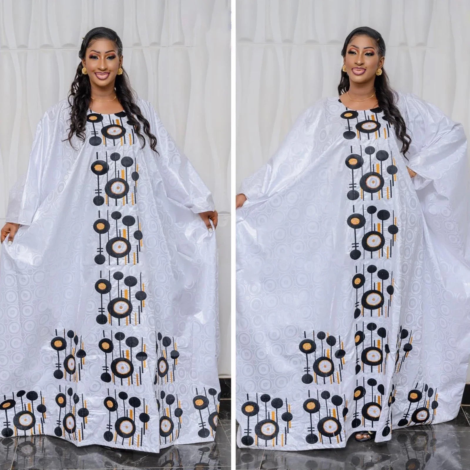 African Dresses For Women Bazin Rich Embroidery Design Floor Length With Scarf