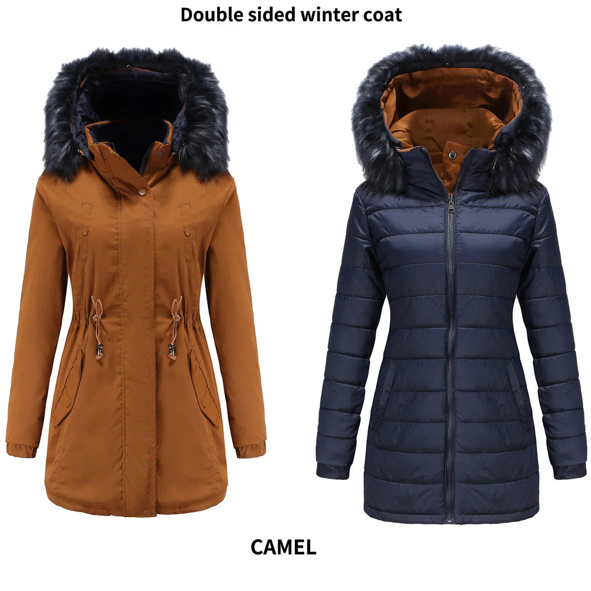 Women's Double-Sided Thick Parka – Detachable Zip | Hooded | Cotton-Padded | Slim Fit | XS–XXXL | 6 Colours