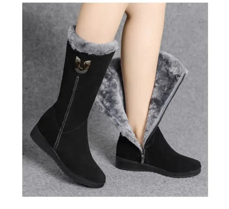 Warm Chelsea High Fur Boots Women 2025 Winter Shoes for Women Chunky Mid-calf