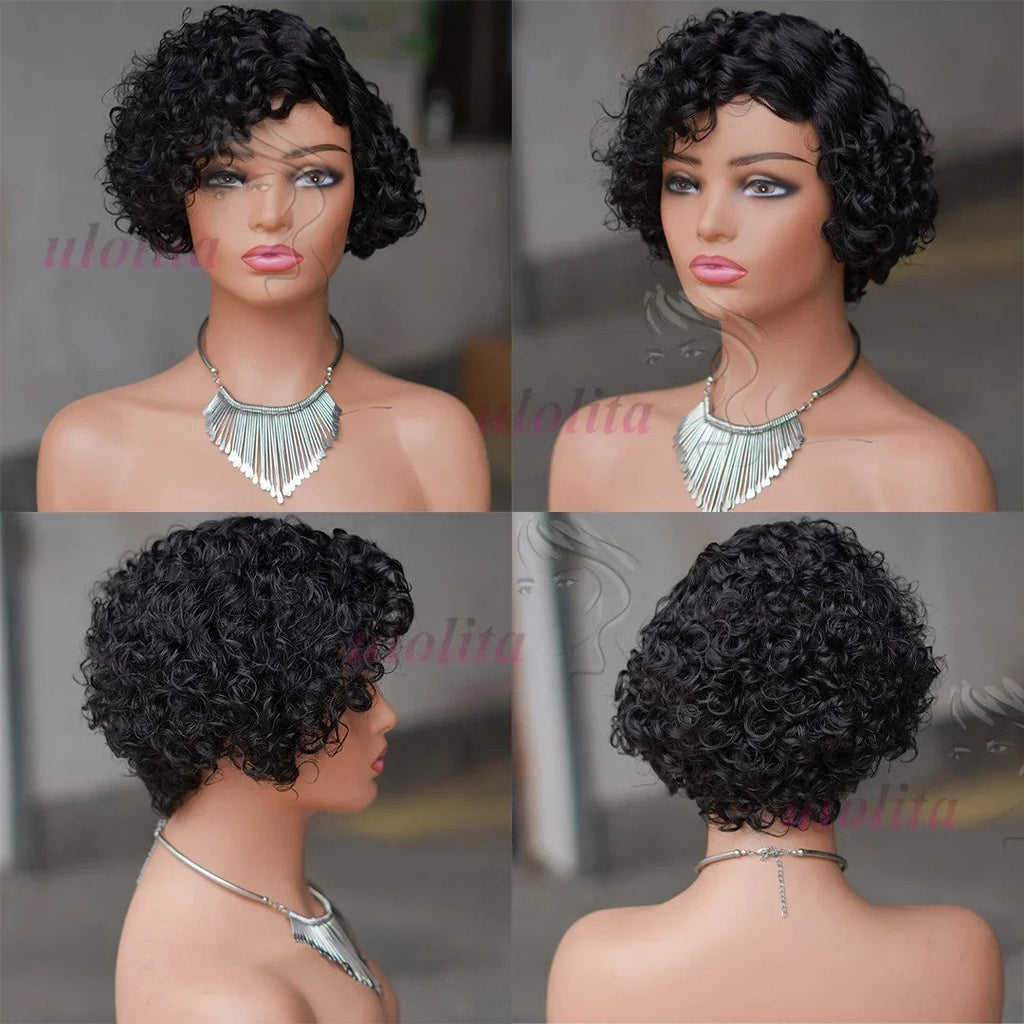Ombre Blonde T1B27Pixie Cut Short Curly Bob Side Part Non Lace Front 100%