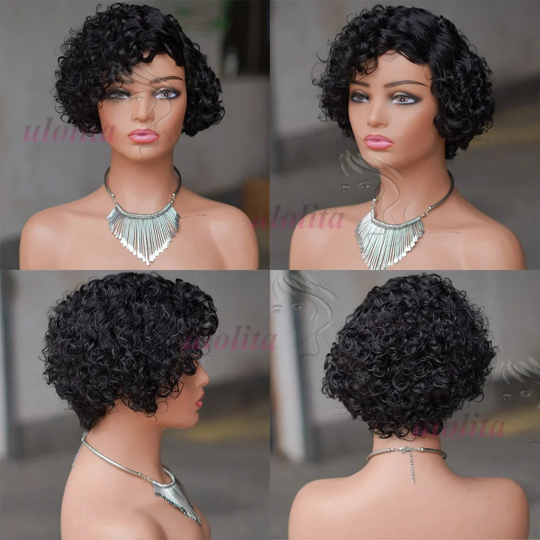 Ombre Blonde T1B27Pixie Cut Short Curly Bob Side Part Non Lace Front 100%