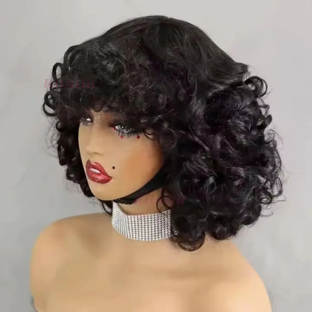 99J burgundy Fumi Curly Bob Wig Bouncy Pixie Cut Wig Highlight Full Machine Egg