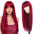 Human Hair Wigs With Bang Brazilian Straight Red Burgundy Human Hair Wigs Brown