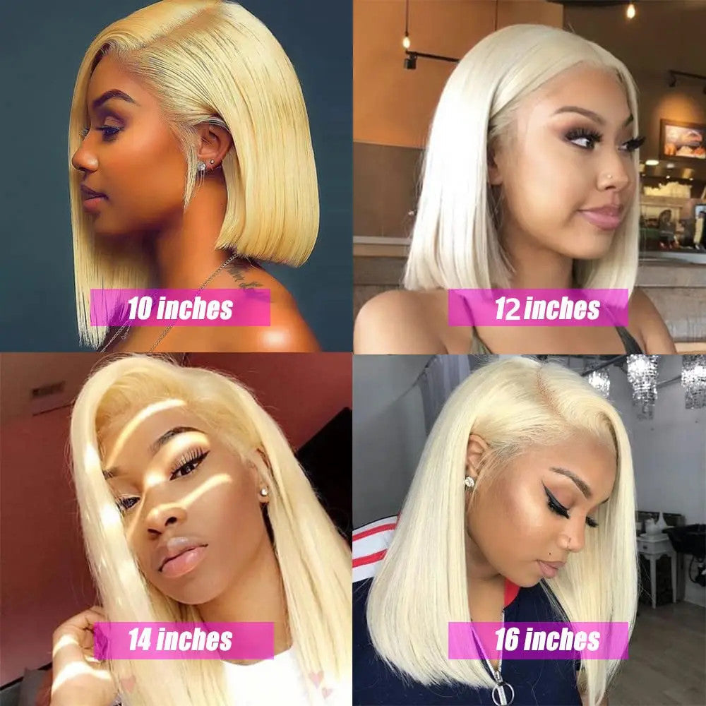 613 Blonde Short Bob Wig Transparent Lace Front Human Hair Wigs Straight 13X4