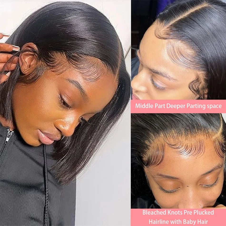 13x4 Straight Lace Frontal Bob Wig Pre Plucked 4x4 Human Hair Wigs Brazilian