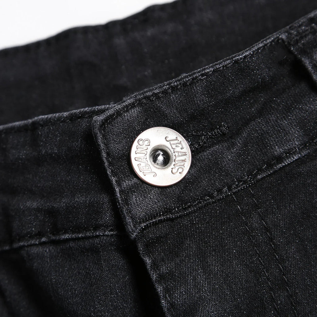 2025 New Fashion Street Style Ripped Skinny Jeans Men Vintage wash Solid Denim