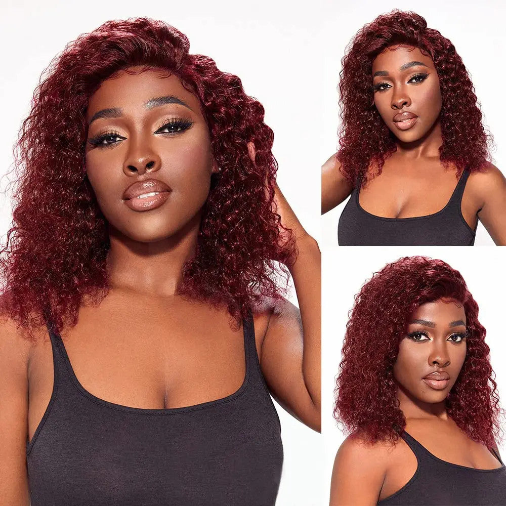 99J Burgundy Bob Deep Wave Lace Front Wigs Human Hair For Women 13x4 HD Lace