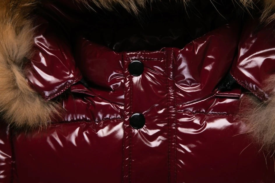 Kids Winter Down Jacket Real Faux Fur Waterproof Shiny Thick Warm Outerwear