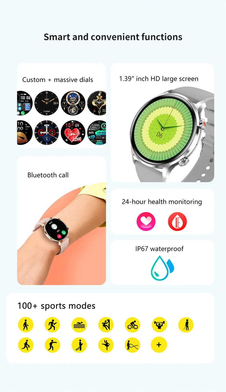 2025 New Smartwatch Women AMOLED HD Screen Always On Display Bluetooth Call