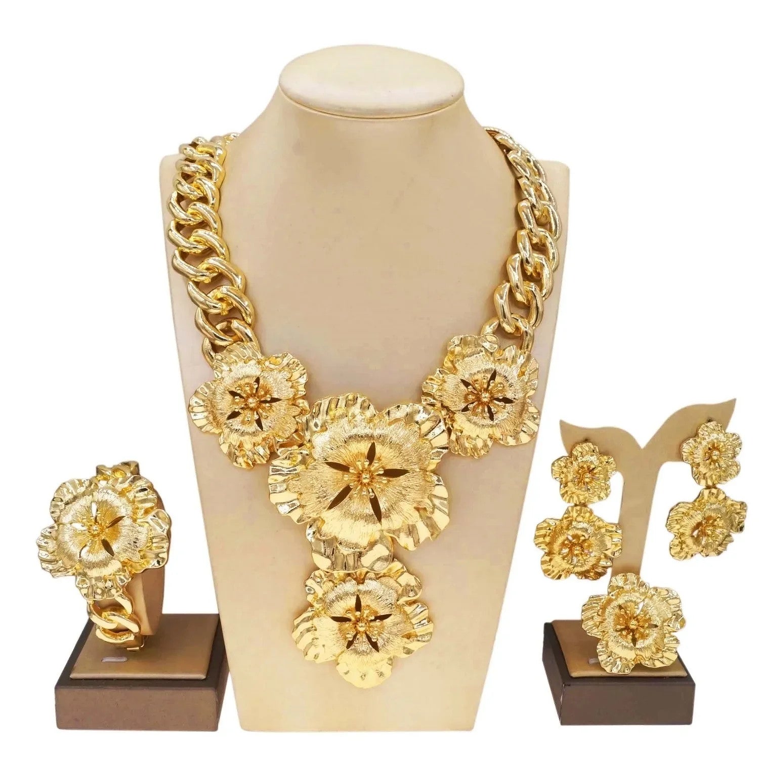 Necklace For Women Fashion New Cuban Chain Necklace Gold Flower Pendant Luxury