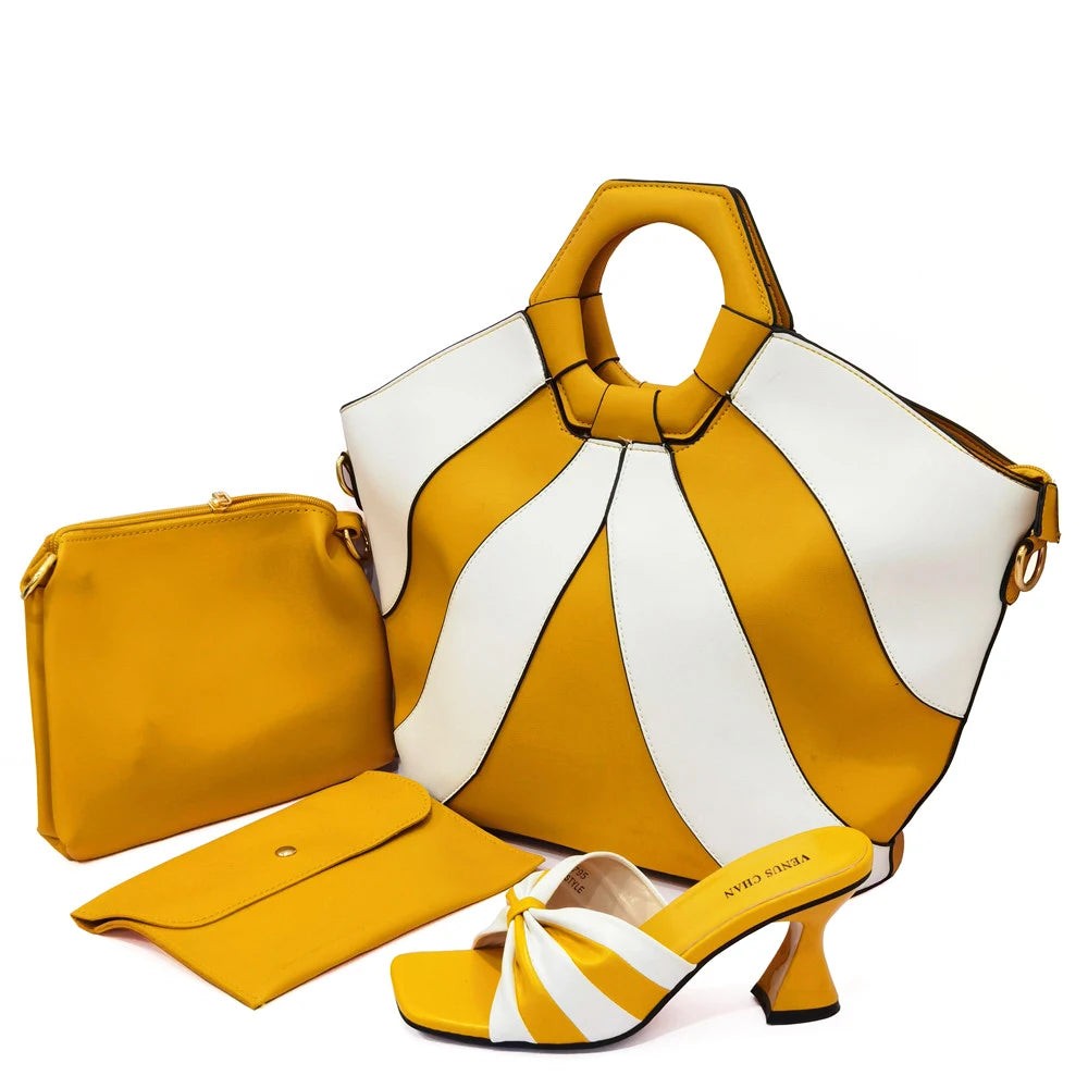 Summer Sandals for Women 2022 Fashion Colorblock Three Piece Tote Bag With High