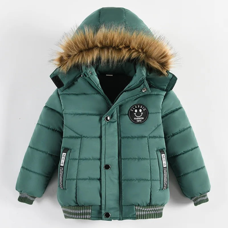 2025 Winter Children Warm Clothing Boys Down Jacket Baby Polyester Fiber Hooded
