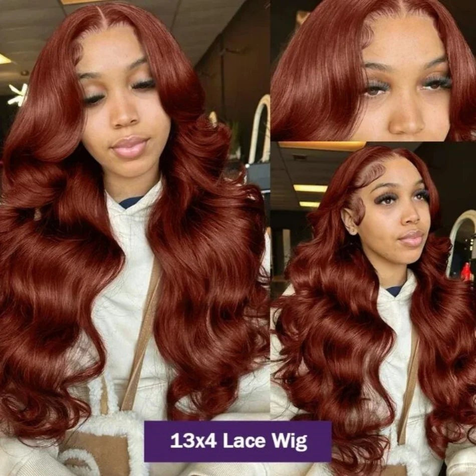 HD 13x4 Reddish Brown Lace Front Colored Glueless Human Hair Wigs Brazilian