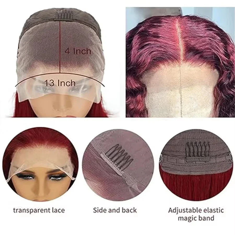 99J Burgundy Bob Deep Wave Lace Front Wigs Human Hair For Women 13x4 HD Lace