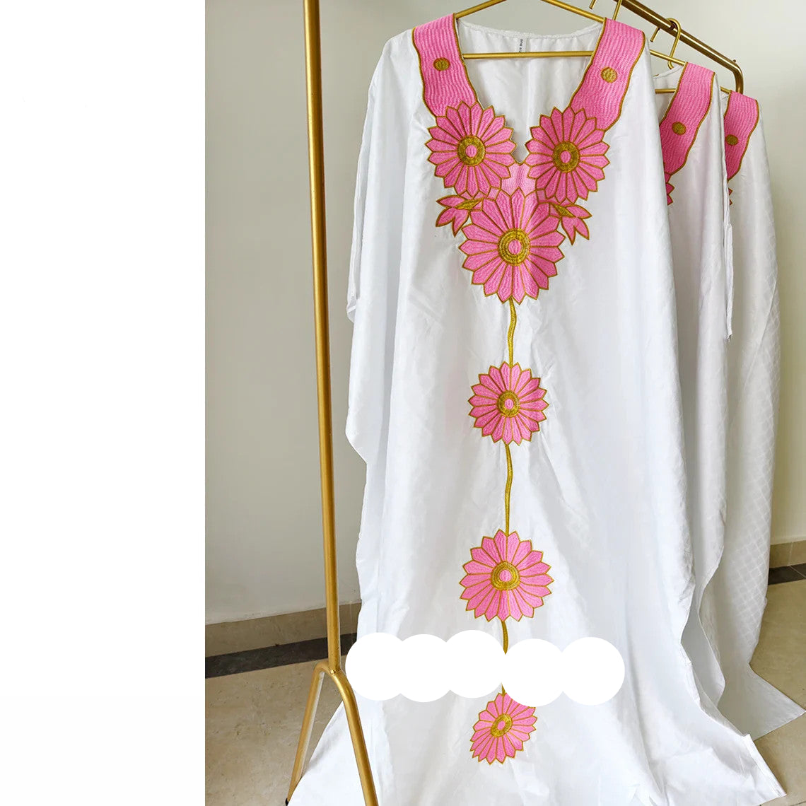 African Boubou Dress & Scarf Set — Embroidery Lace & Stone Detail | Nigerian Dashiki Style | One Size