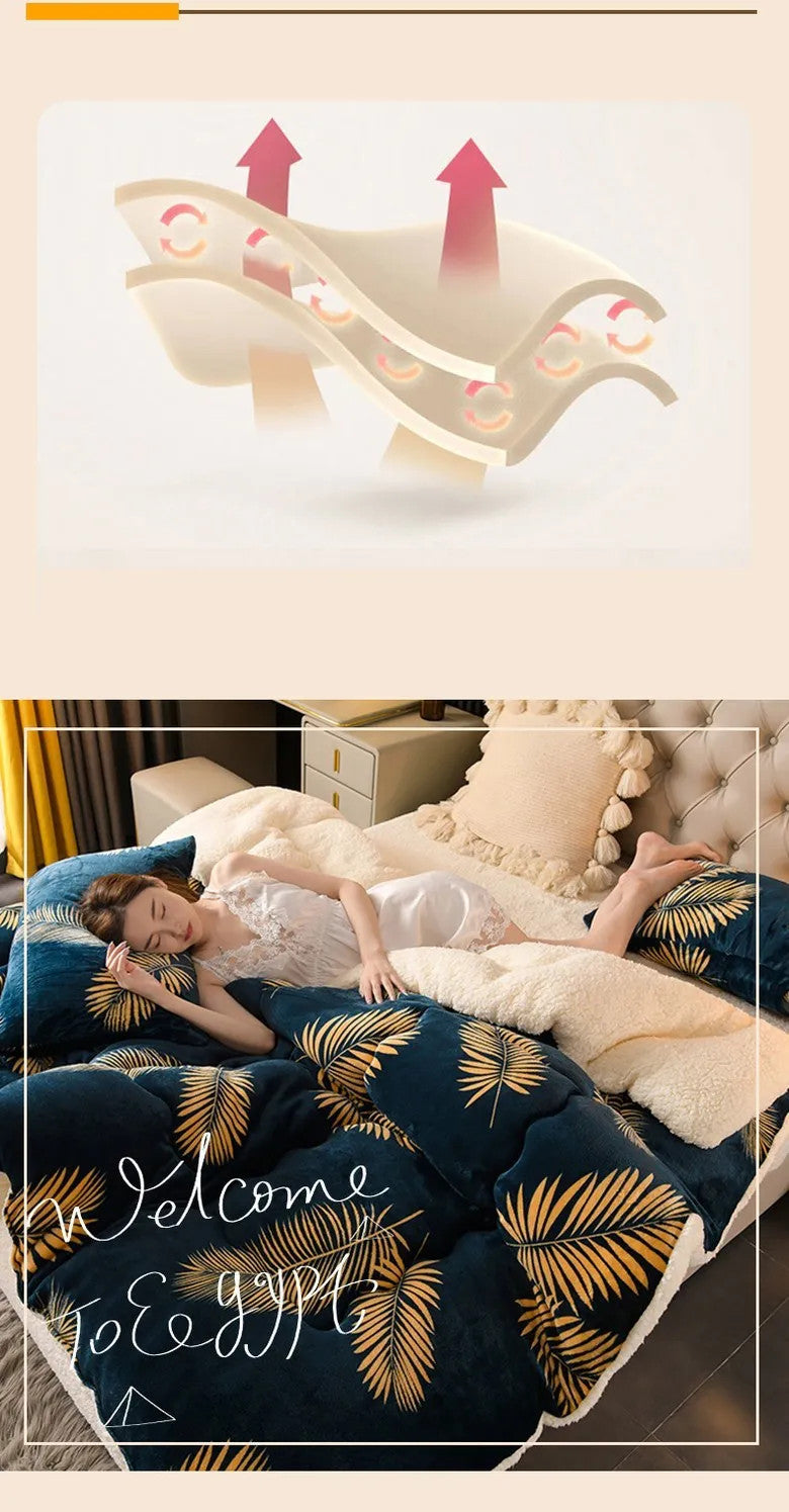 Winter Bedding Thick Quilt Blanket Thick Warm Flannel Fleece Comforter for Cold