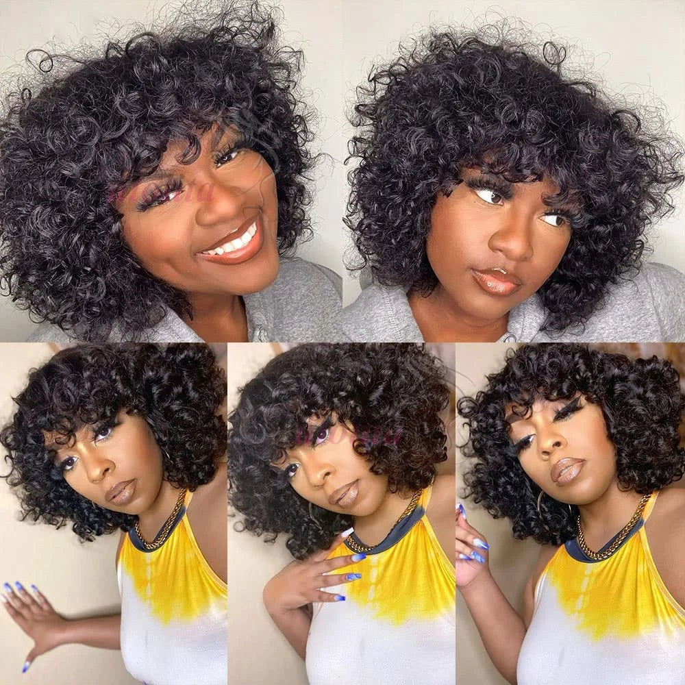 99J burgundy Fumi Curly Bob Wig Bouncy Pixie Cut Wig Highlight Full Machine Egg