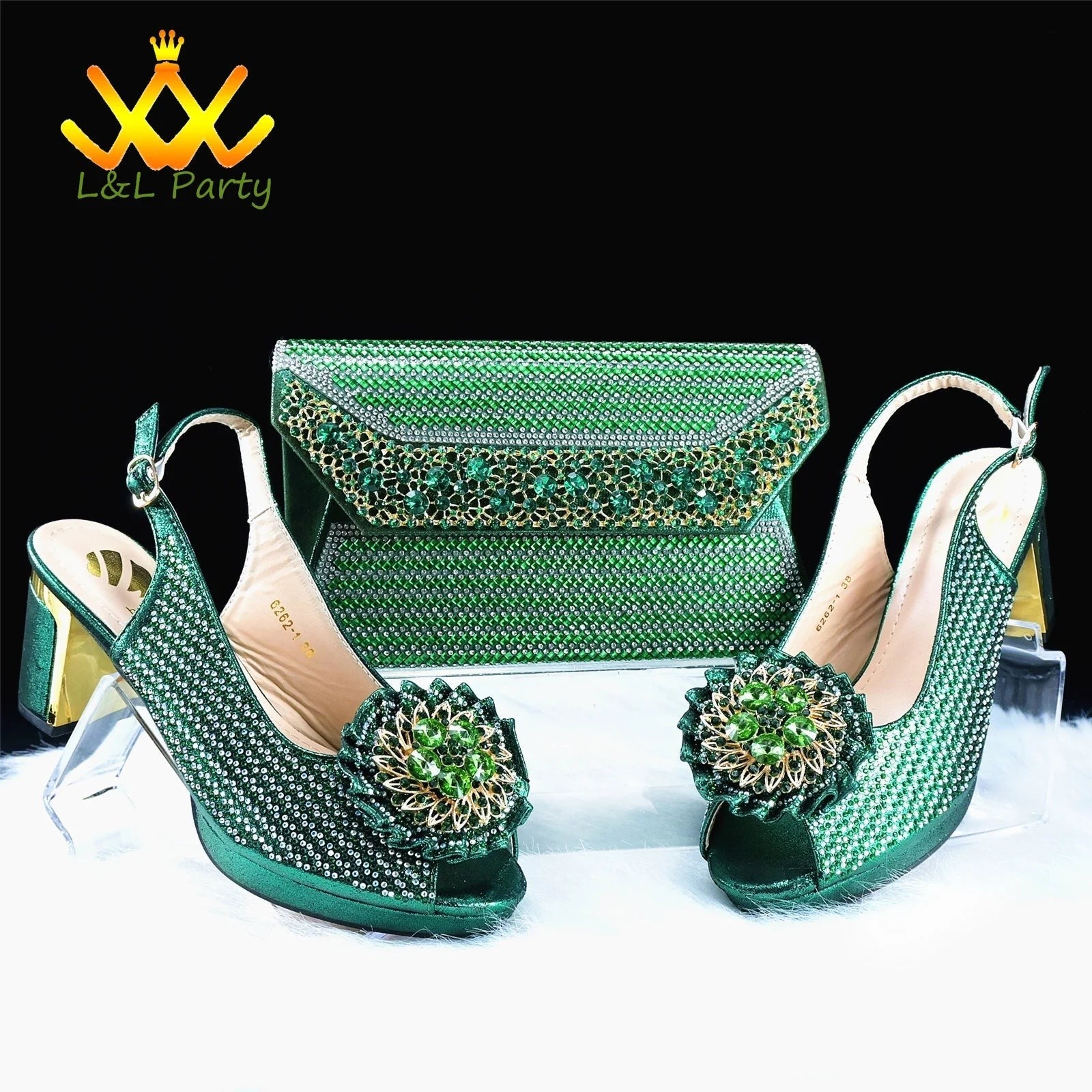 2025 Special New Arrivals Italian Women Shoes and Bag to Match in Green Color