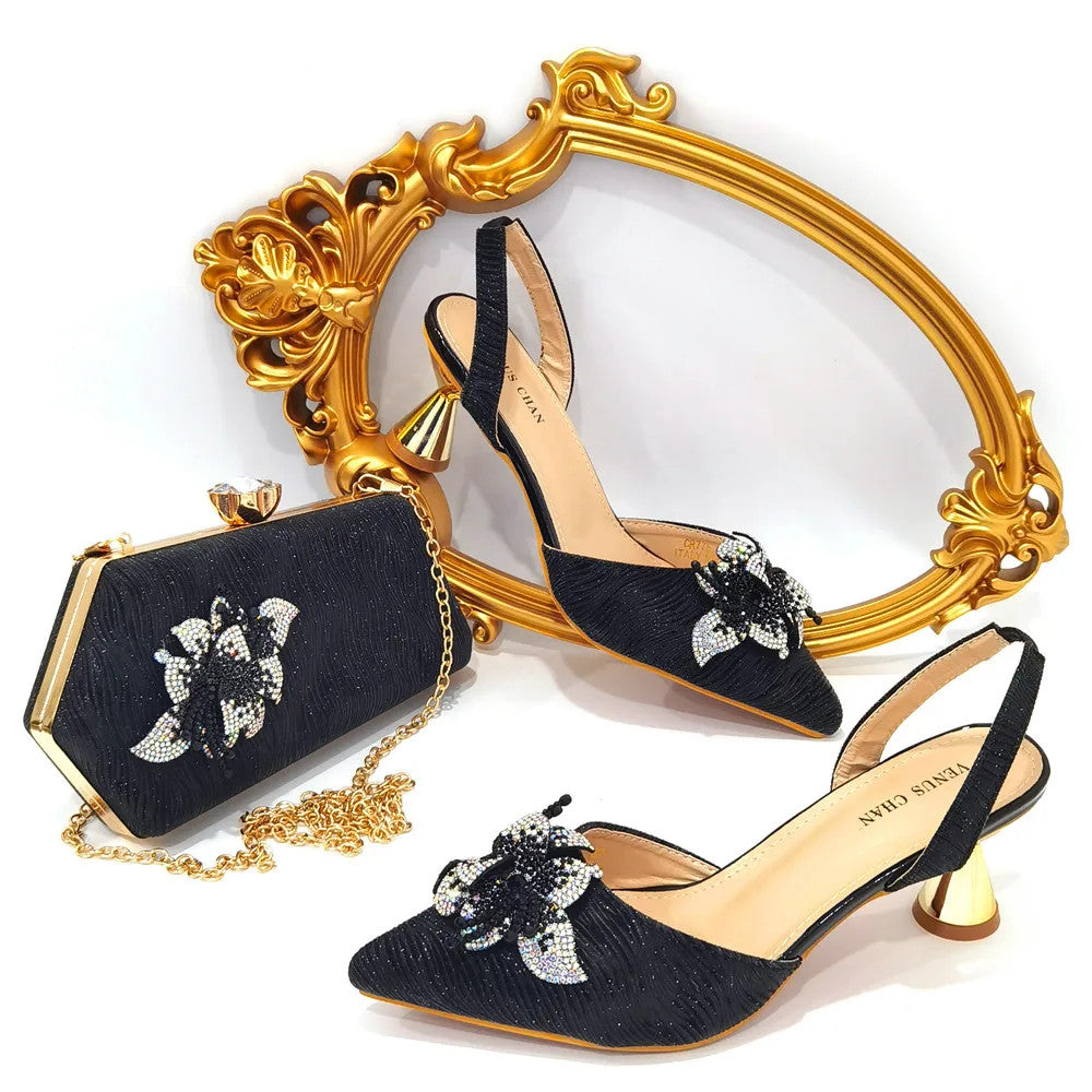 Rhinestone Flower Spike Heel Pumps — Mary Jane Pointed Toe | Black · Green · Pink · Multi | EU 37–43