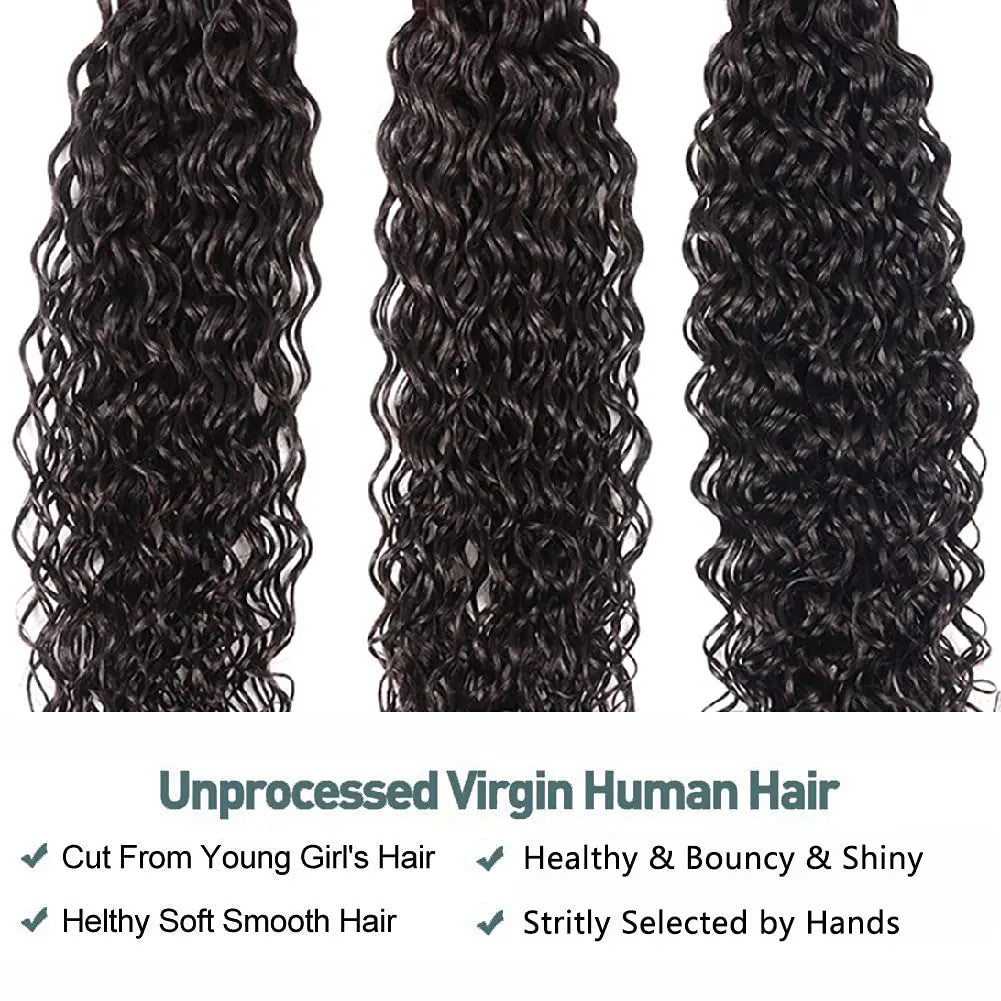 Water Wave Human Hair Bundles Curly Deep Wave 3 Bundles Brazilian Natural Black
