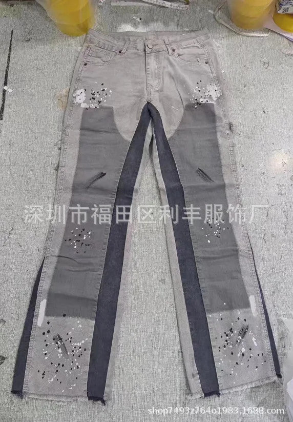 Men's Fashion Jeans Work Pants, European and American Fashion Workwear Elastic
