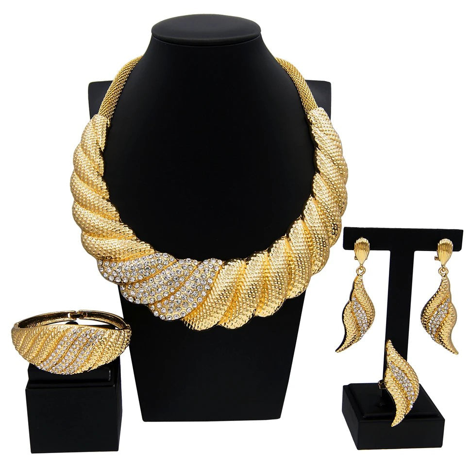 Dubai Gold Plated Jewelry Sets For Women Surround Big Necklace Plate 24K