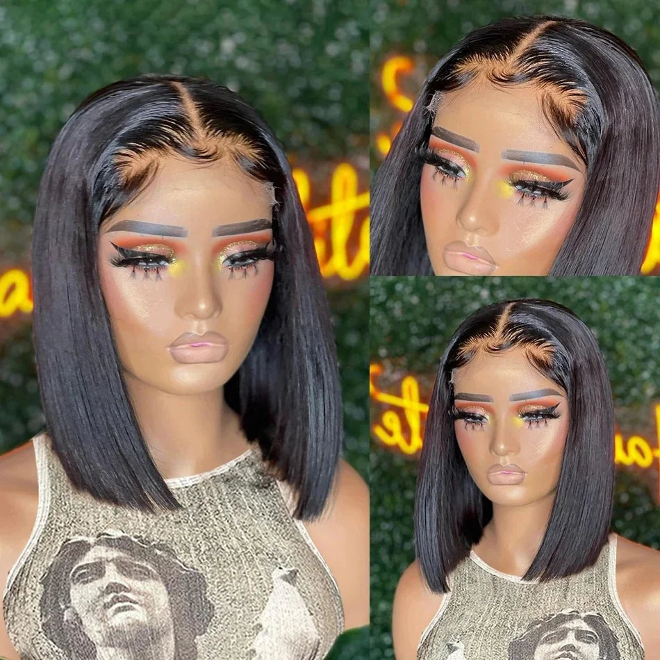 12A Double Drawn 210% Density Bone Straight Hair Bob Wig 13x4 Lace Front Wig