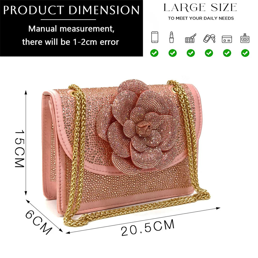 Women's Pointed-Toe Large Flower Decoration Rhinestone Low Heel Italian Shoes