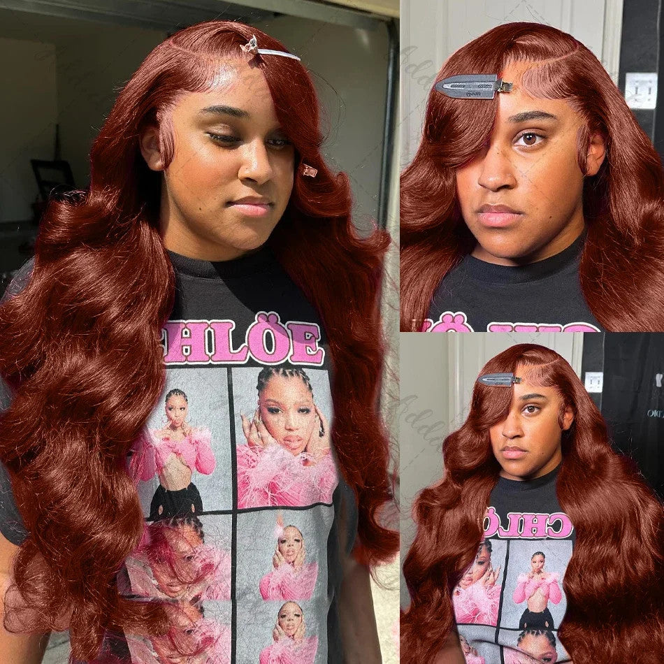250% 30 32 Inch Brazilian 33# Auburn Reddish Brown 13x4 Hd Lace Front Wigs