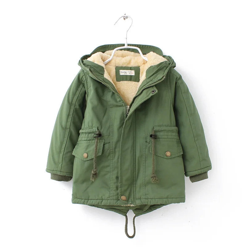 Winter Kids Clothes Plus Velvet Thicken Warm Jacket for Girls Casual Zipper