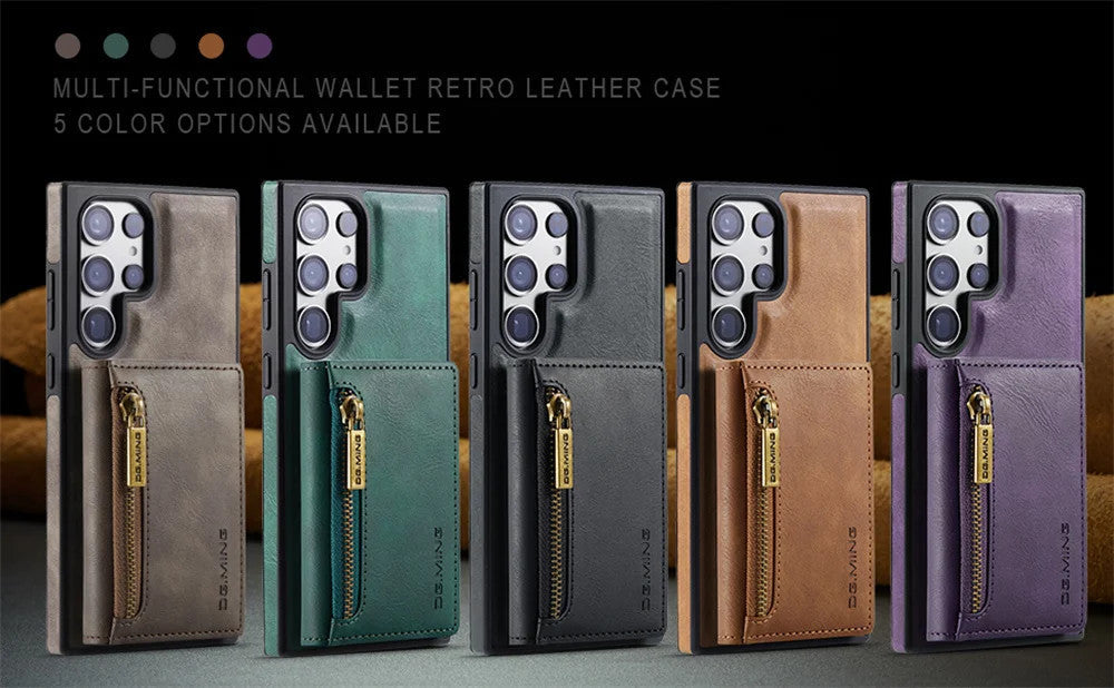 DG.Ming RFID Blocking Retro Flip Leather Case – Samsung Galaxy S21–S25 Series | Magnetic Closure | Card Storage | 5 Colours
