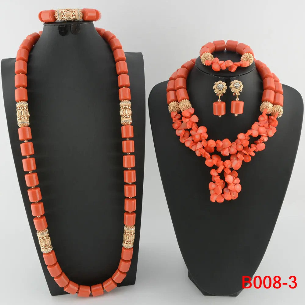 Traditional Nigerian Wedding Artificial Coral Beads Bridal Jewelry Sets African