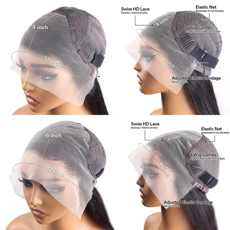 Brazilian Hair Straight Navy Blue Bob Human Hair Wig 180 Density 13x4 HD Lace