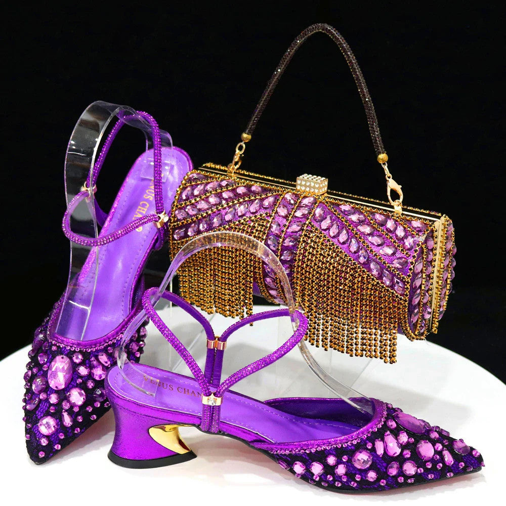 3D Bling Pointed Toe Slingback Heels — Shoes Only or With Matching Bag | 7 Colours | EU 37–42