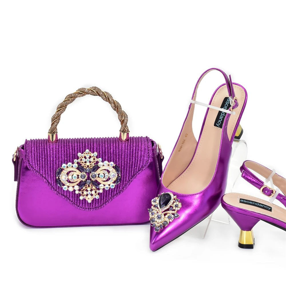 Women's Italian Shoe & Bag Set | Crystal Slingback Heels | Party & Wedding | EU 38–43 | 5 Colours