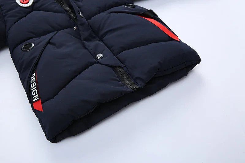 2-8 Years Winter Boys Jacket Thick Keep Warm Lining Plush Detachable Hat Hooded